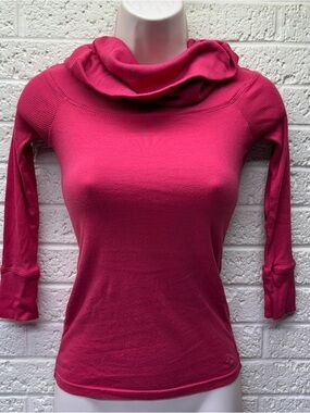 VTG‼ Y2K ABERCROMBIE & FITCH S Hot Pink Off Shoulder Cowl Neck Ribbed 3/4 Sleeve